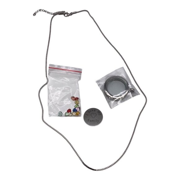 I Love My Family Locket Necklace Chain With Charms Set 21in Sliver Tone - Picture 10 of 10